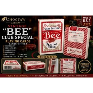 Vintage Bee Club Special No 99 Playing Cards Choctaw Casino Used 2003 Red Deck